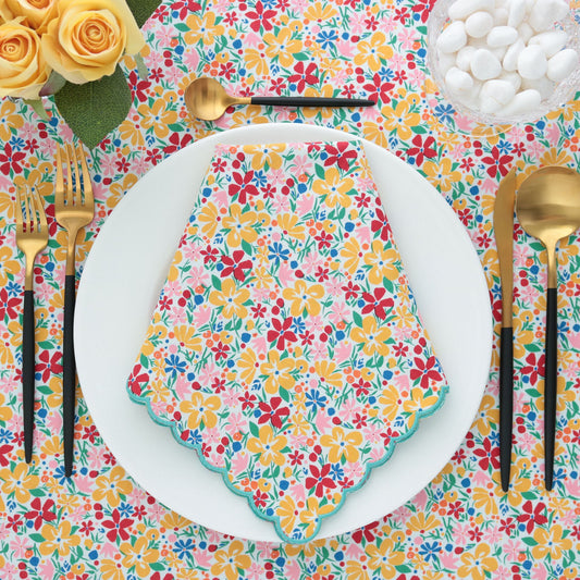 Bohemian Bloom Red/Yellow Liberty London Scalloped Napkins (each)