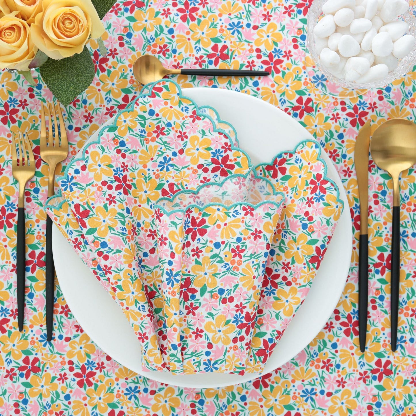Bohemian Bloom Red/Yellow Liberty London Scalloped Napkins (each)