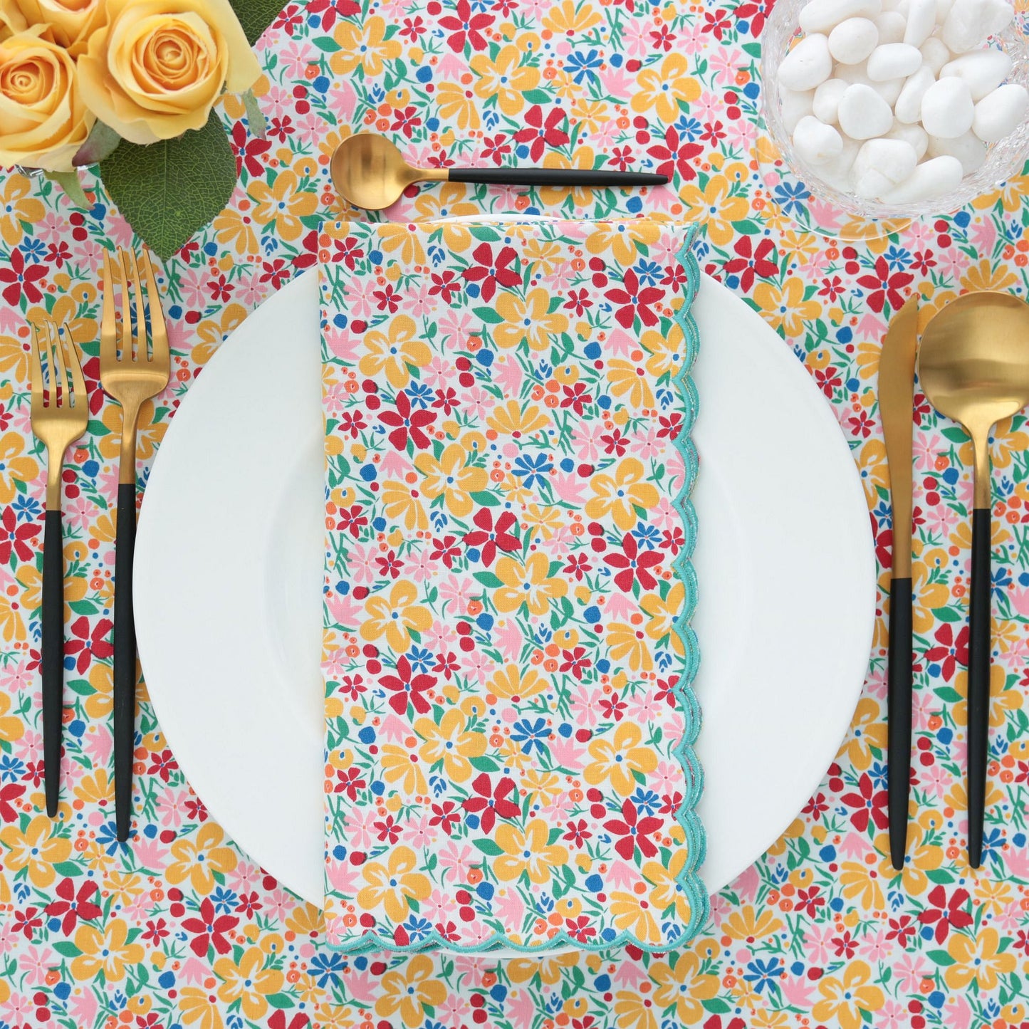 Bohemian Bloom Red/Yellow Liberty London Scalloped Napkins (each)