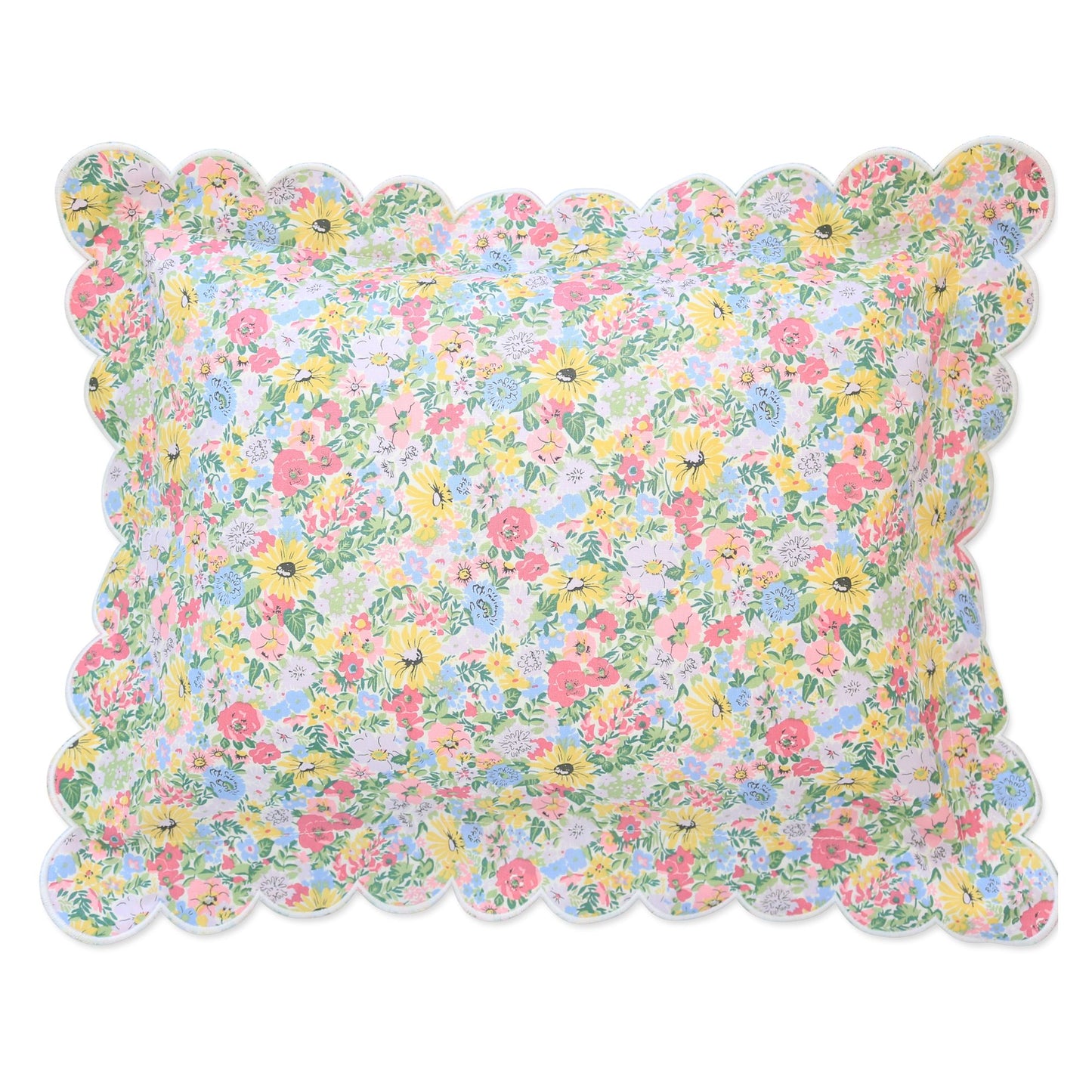 Malvern Meadow Yellow and Pink Liberty London Scalloped Boudoir Sham
