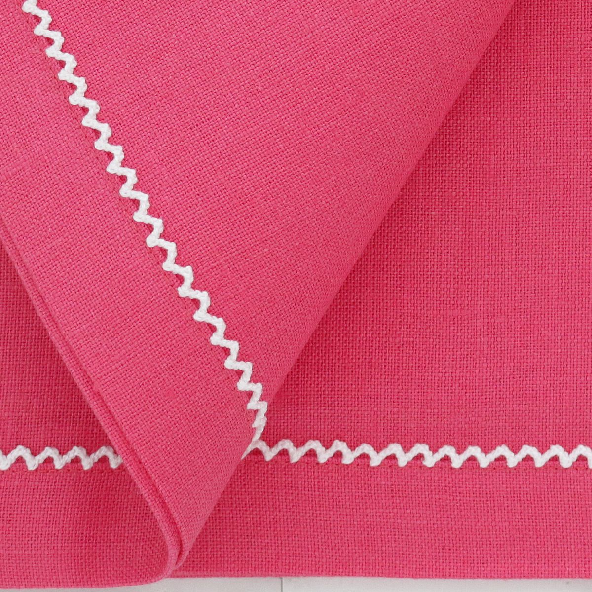 Lipstick Pink Linen Dinner Napkins with Inverted White Picot Trim (each)