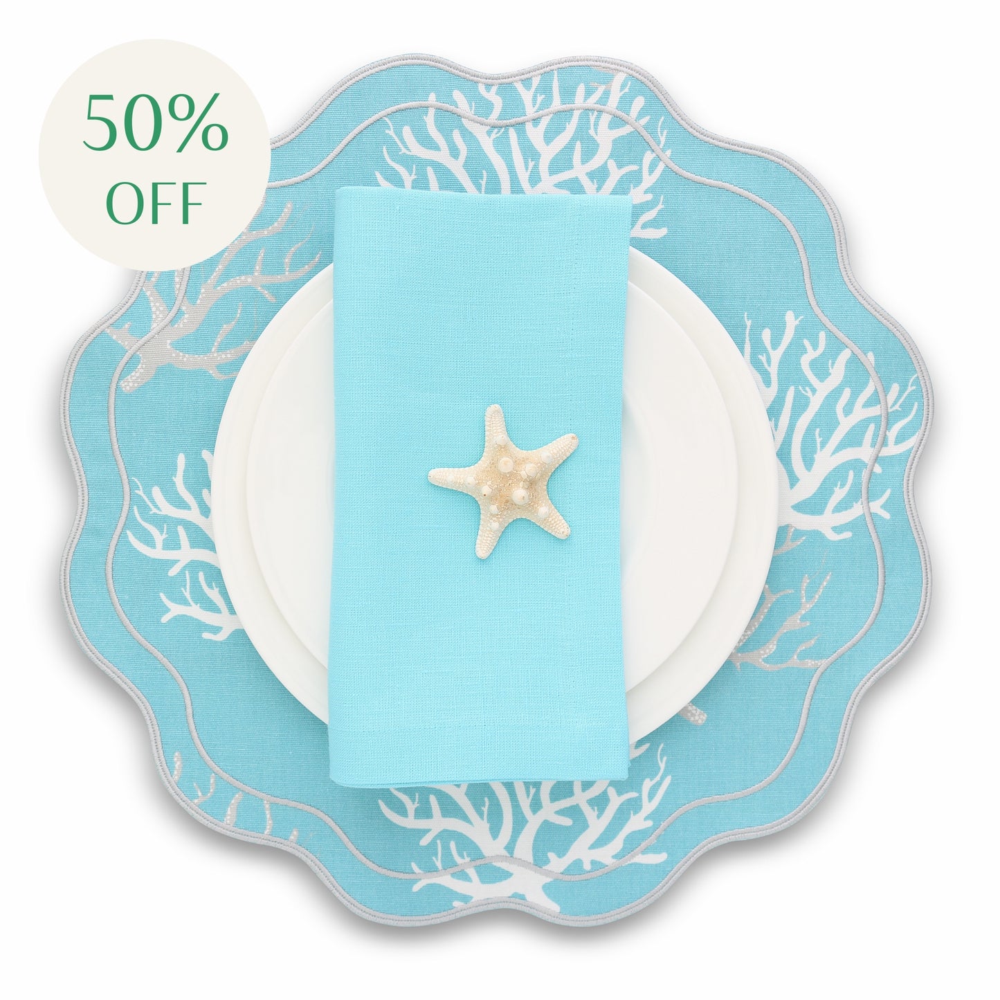 White and Grey Corals on an Aqua background placemats (set of 4)