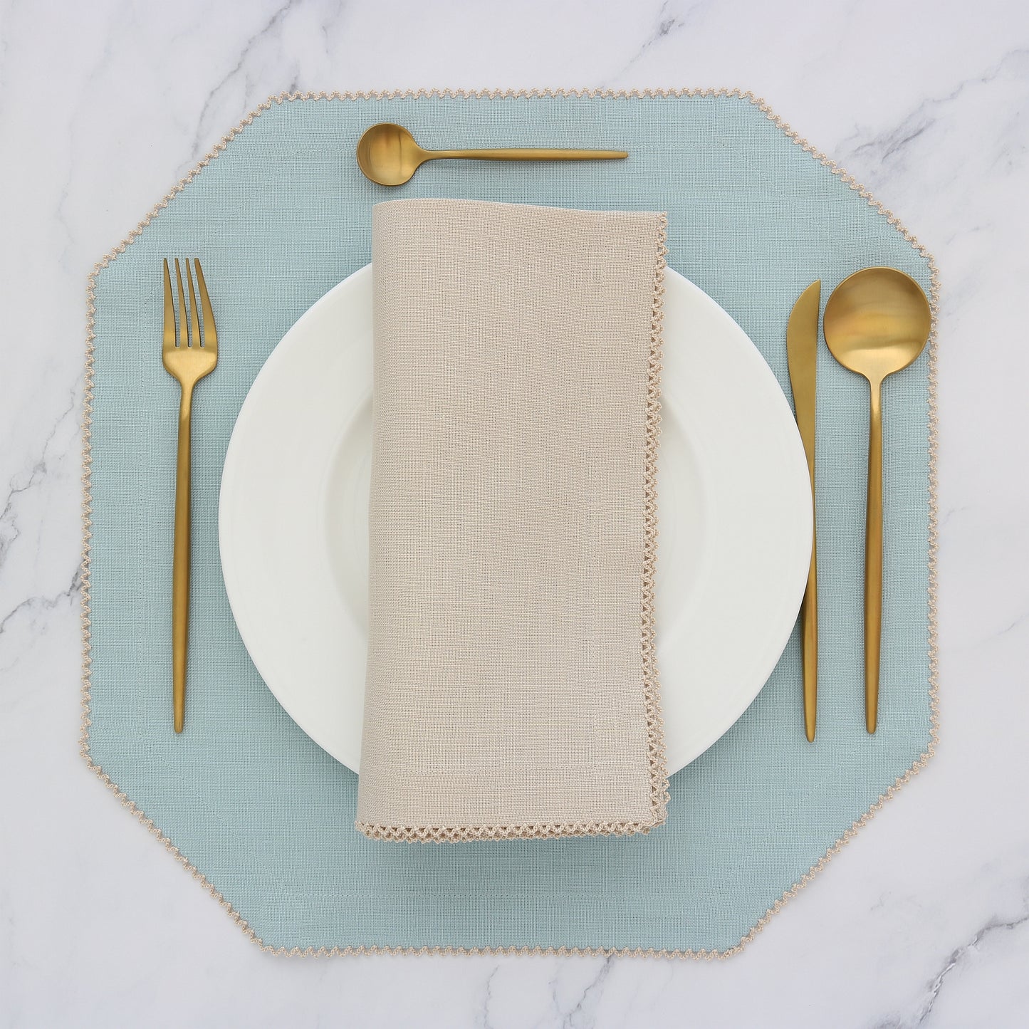 Tan Linen Dinner Napkins with Natural Picot Trim (each)