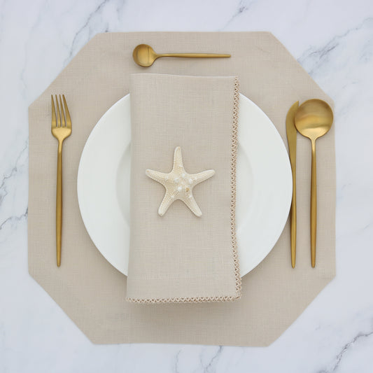 Tan Linen Dinner Napkins with Natural Picot Trim (each)