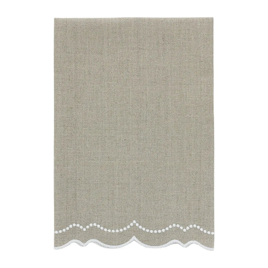 Dark Natural Olivia Dotted Scalloped Linen Guest Towel (each)