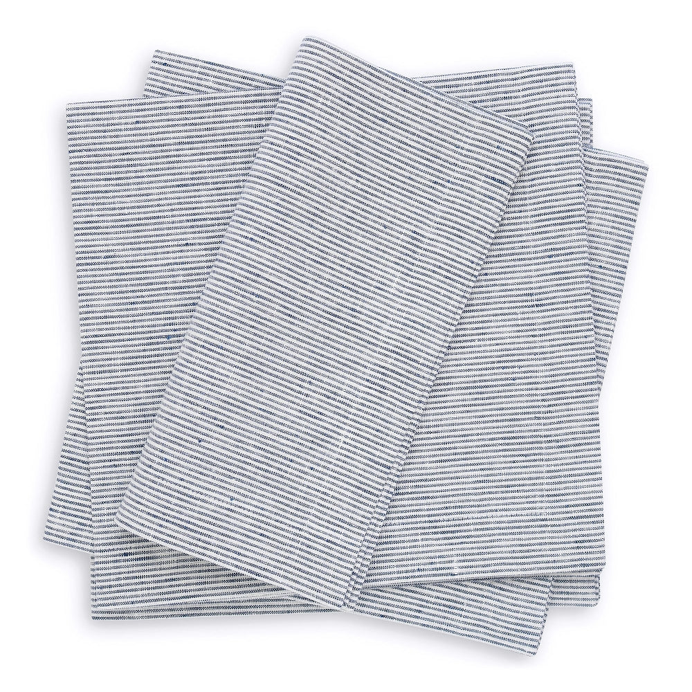 Dark Blue and Ivory Narrow Stripes Linen Dinner Napkins (each)