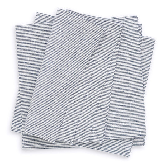 Dark Blue and Ivory Narrow Stripes Linen Dinner Napkins (each)