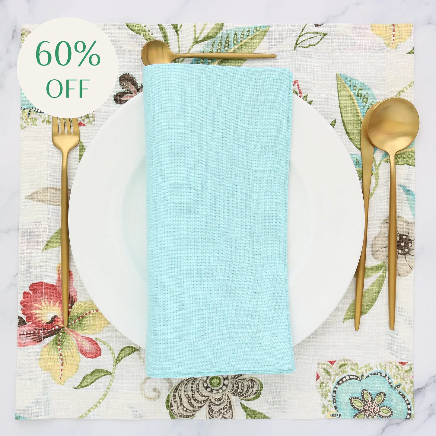 Pink and Aqua floral print linen placemats (each)