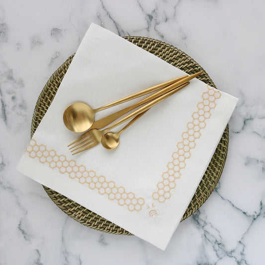 Honeycomb Border Motif on Linen Dinner Napkins (each)