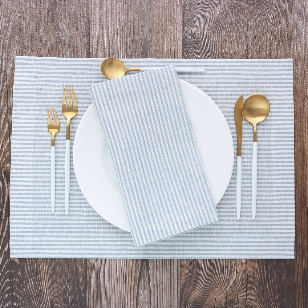 Light Baby Blue Narrow Stripes Linen Placemats (each)