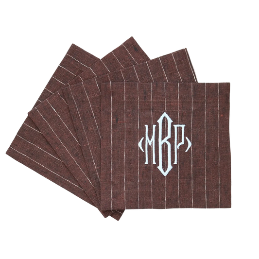 Pinstripe Brown Linen Dinner Napkins and Cocktail Napkins (each)