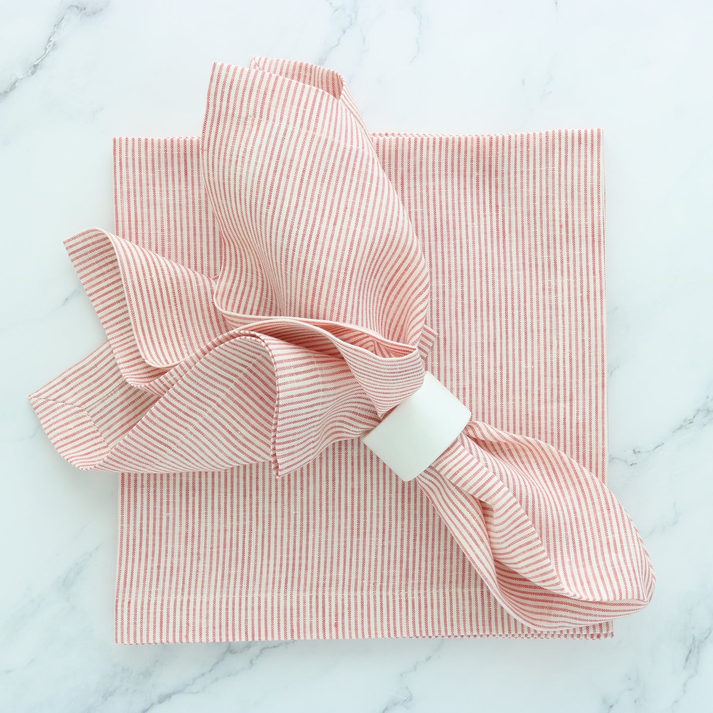Red / Ivory Narrow Stripes Linen Dinner Napkins (each)