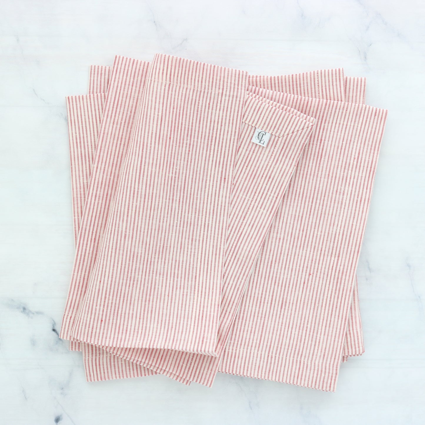 Red / Ivory Narrow Stripes Linen Dinner Napkins (each)