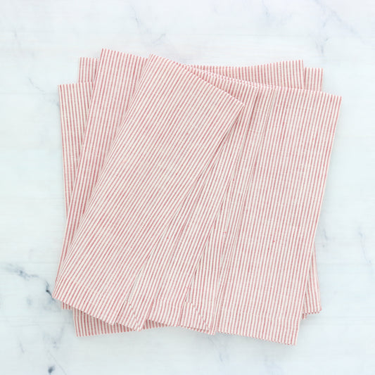 Red / Ivory Narrow Stripes Linen Dinner Napkins (each)