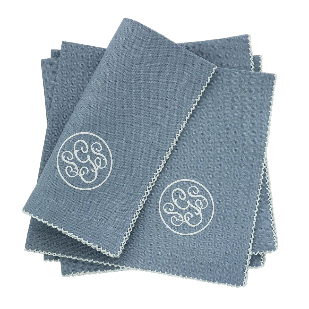 Bluestone Linen Dinner Napkins with Picot Trim (each)