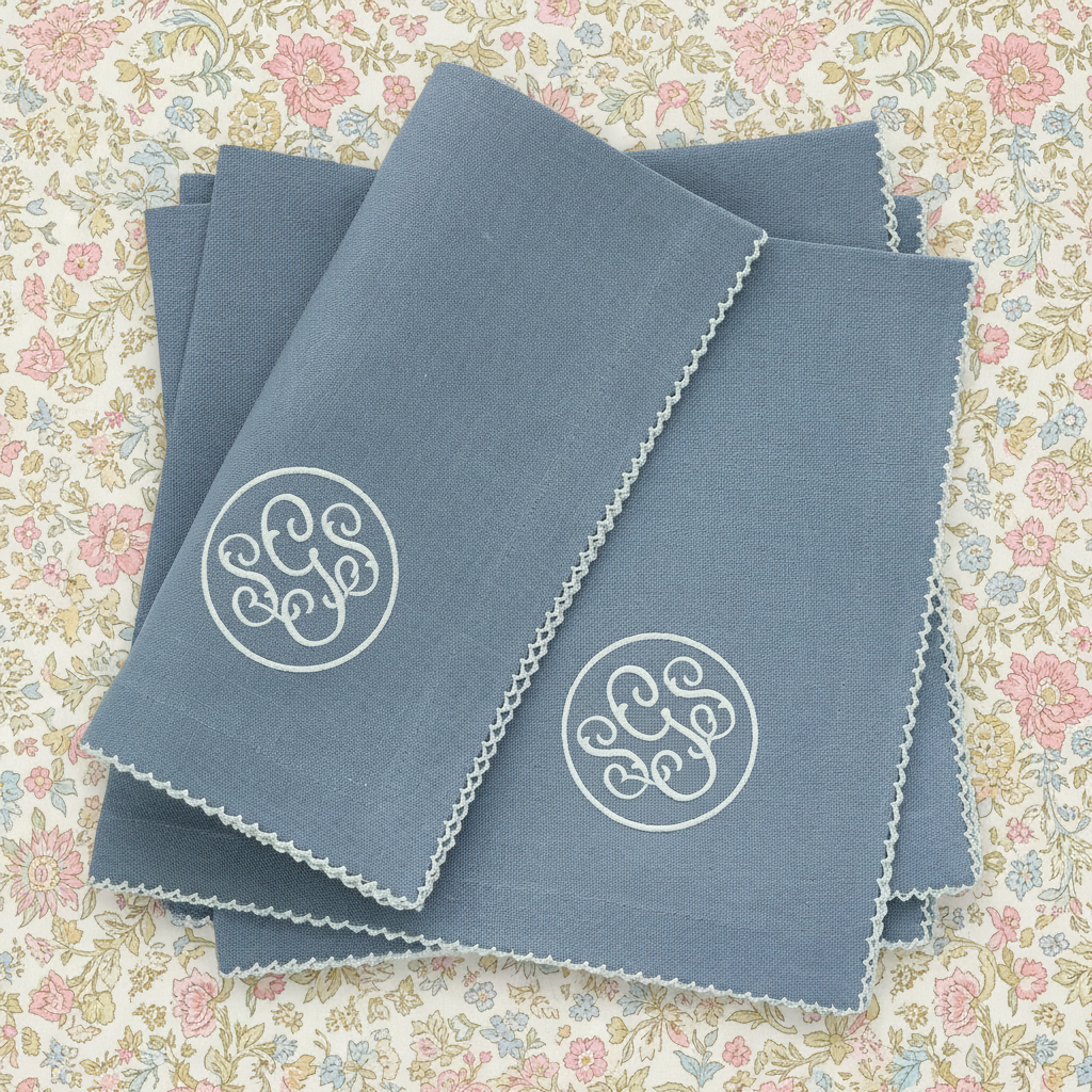 Bluestone Linen Dinner Napkins with Picot Trim (each)
