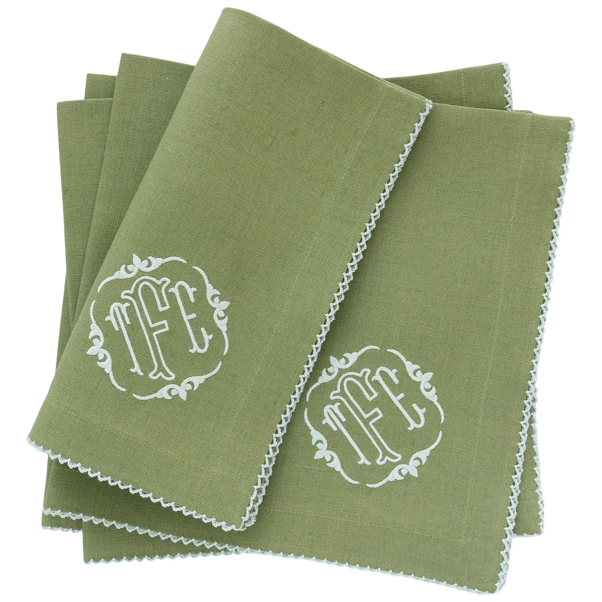 Olive Linen Dinner Napkins with Picot Trim (each)