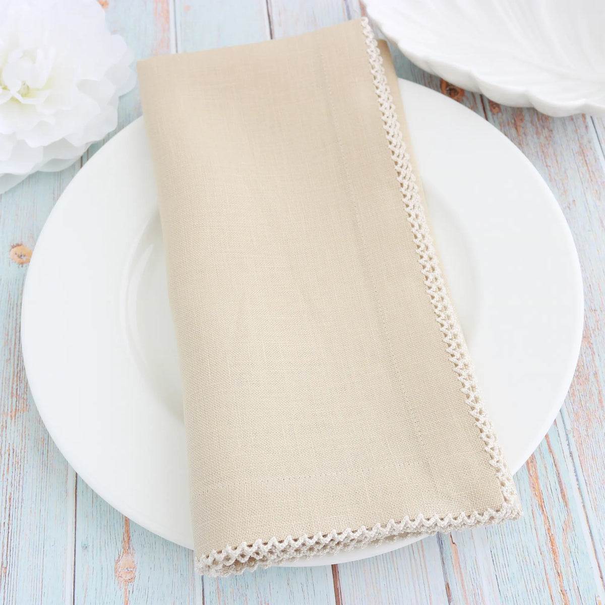 Light Weight Linen Dinner Napkins in Parchment with Natural Picot (each)