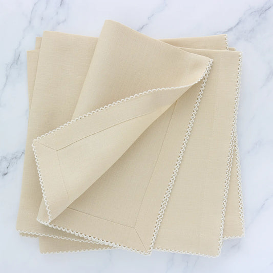 Light Weight Linen Dinner Napkins in Parchment with Natural Picot (each)