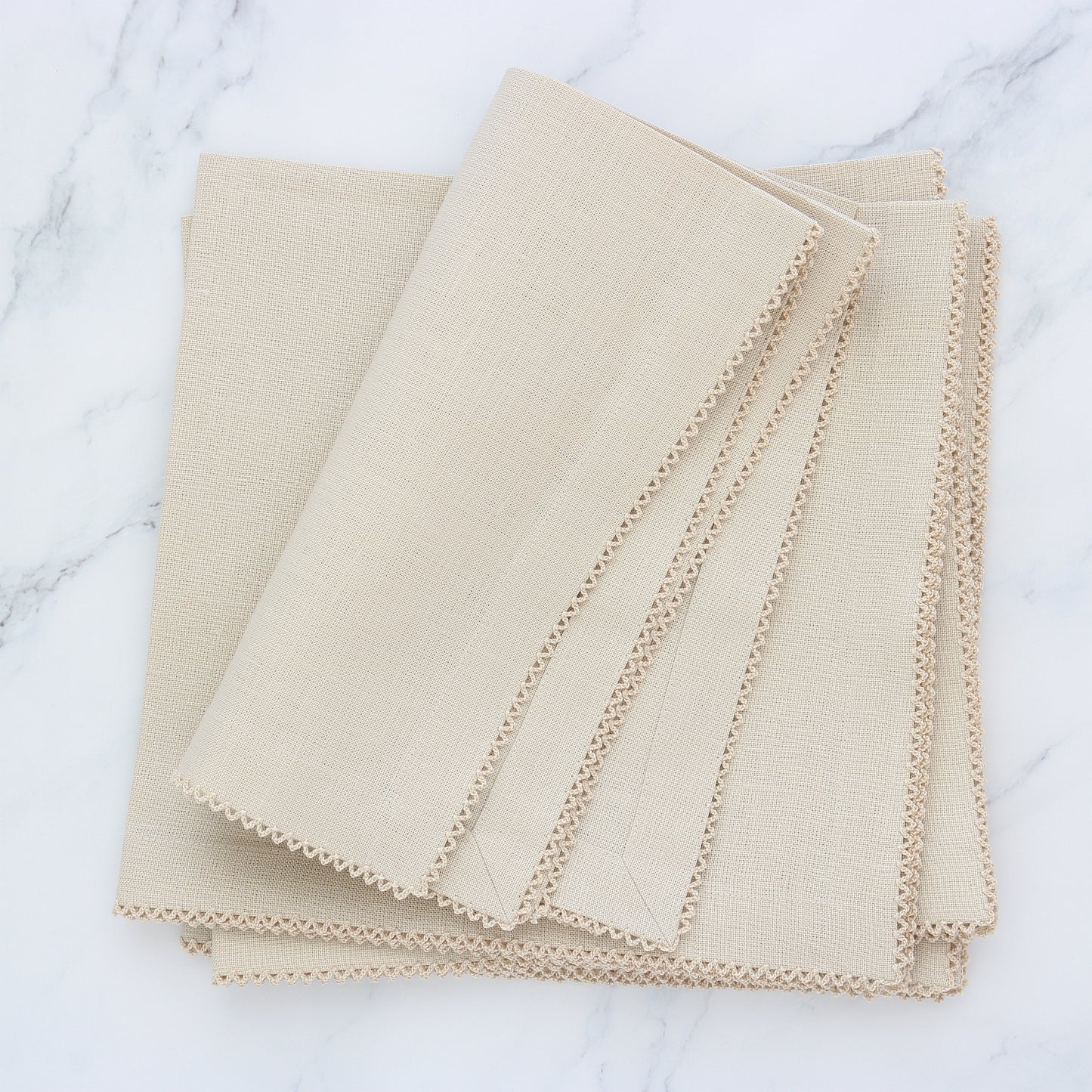 Tan Linen Dinner Napkins with Natural Picot Trim (each)