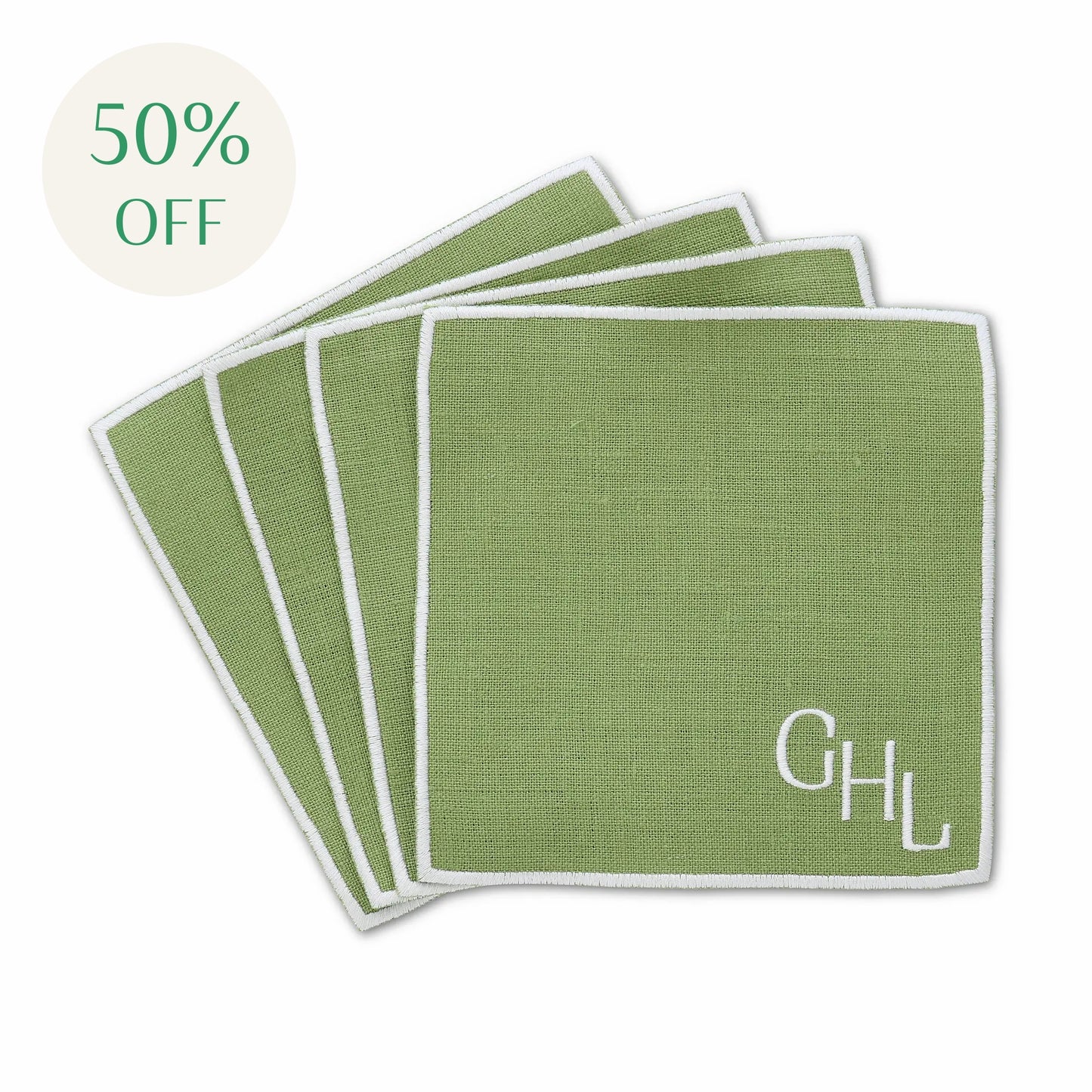 Autumn Green Turin Linen Cocktail Napkins (set of 4)