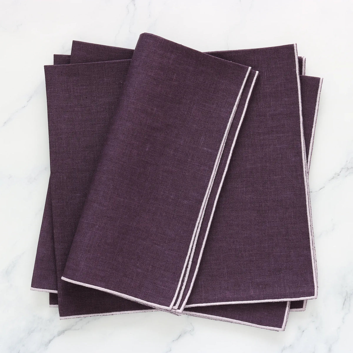 Eggplant Turin Linen Dinner Napkins with Lilac Edge (each)