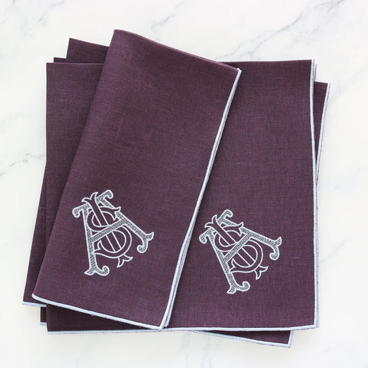 Eggplant Turin Linen Dinner Napkins with Lilac Edge (each)