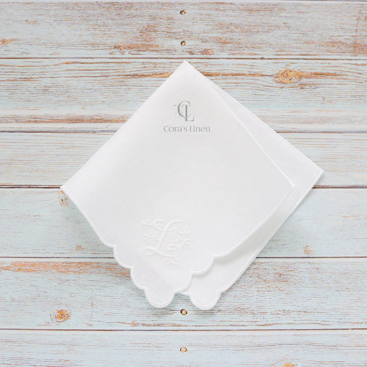 Scalloped Corners Linen Handkerchief (each)