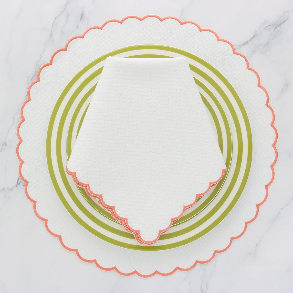 White Coral Scalloped Dinner Napkins and Placemats (each)