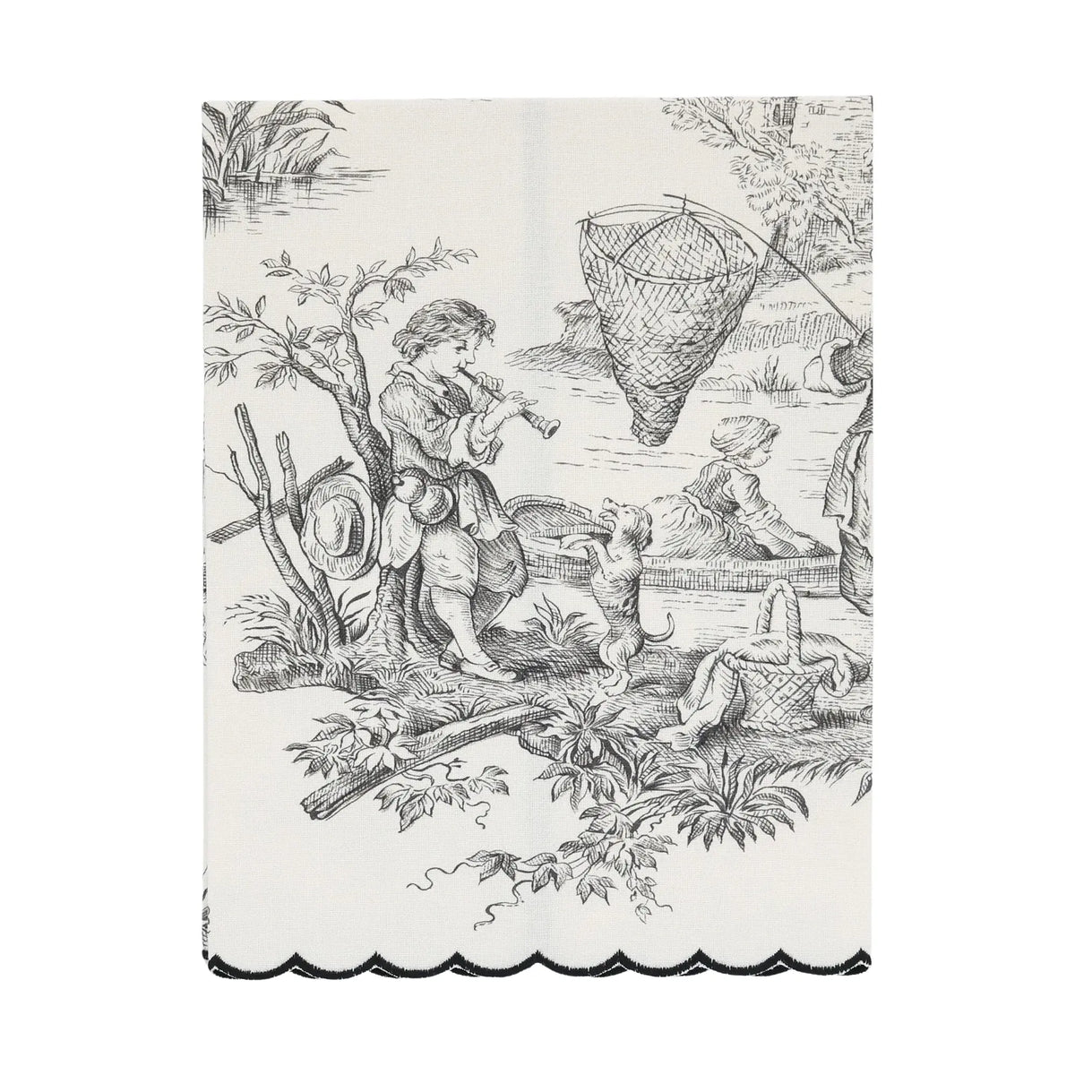 Black Toile Cotton Verona Scalloped Guest Towel