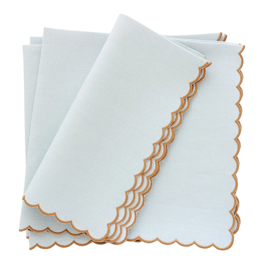 Verona Small Scalloped Ice Blue Linen Dinner Napkins (each)