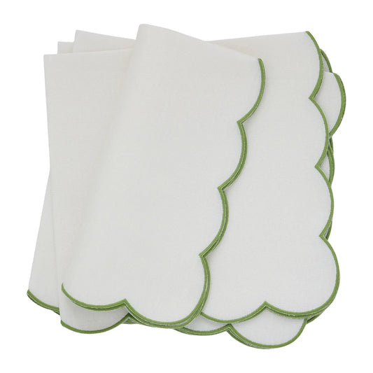 Verona Large Scalloped White Linen Dinner Napkins (each)