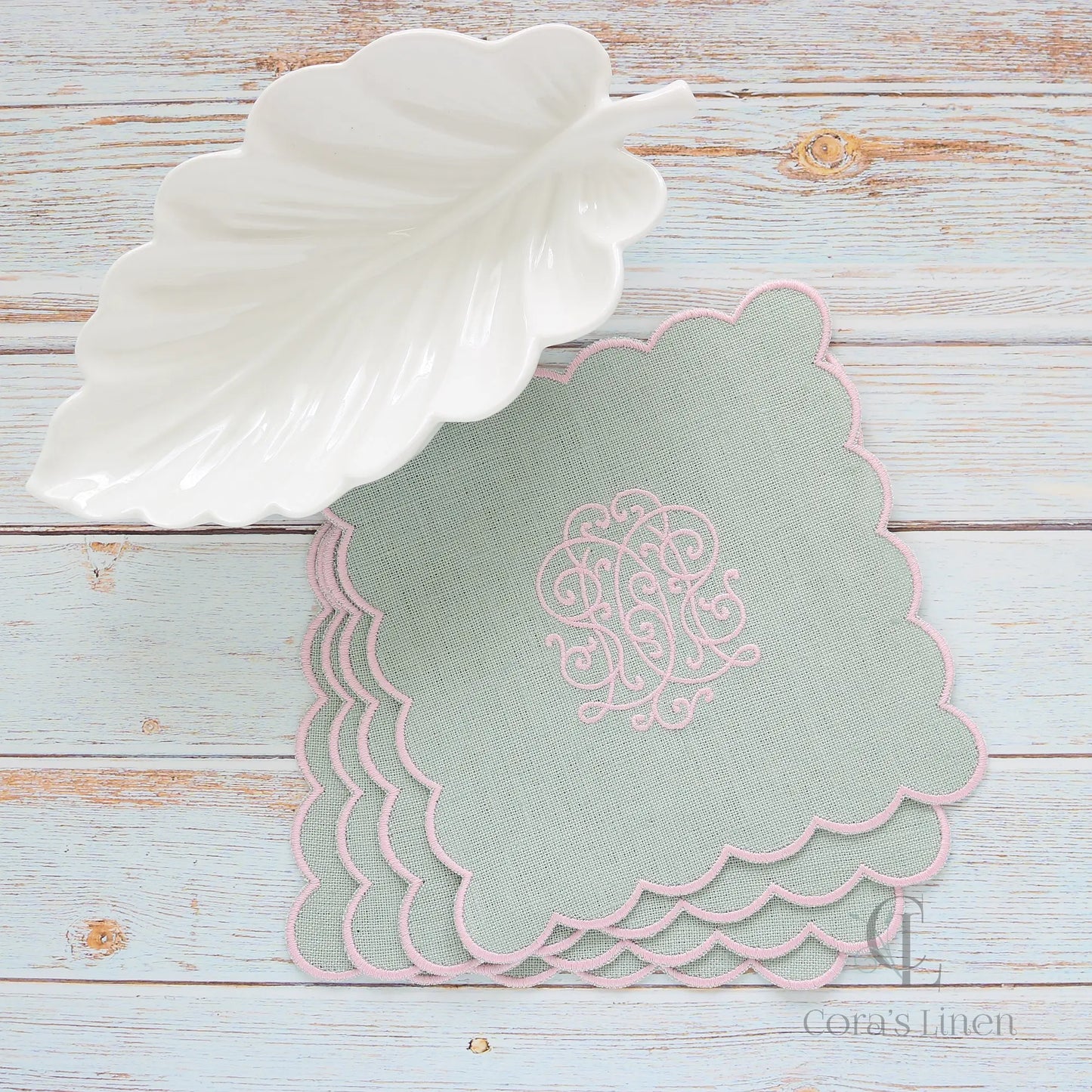 Scalloped Linen Cocktail Napkins (set of 4)