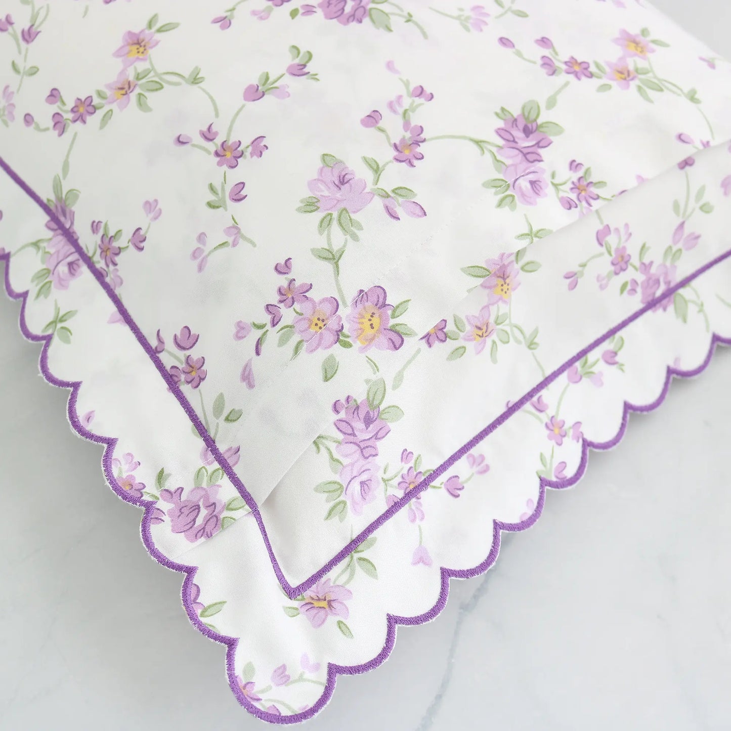 Purple Flowers Scalloped Boudoir Sham