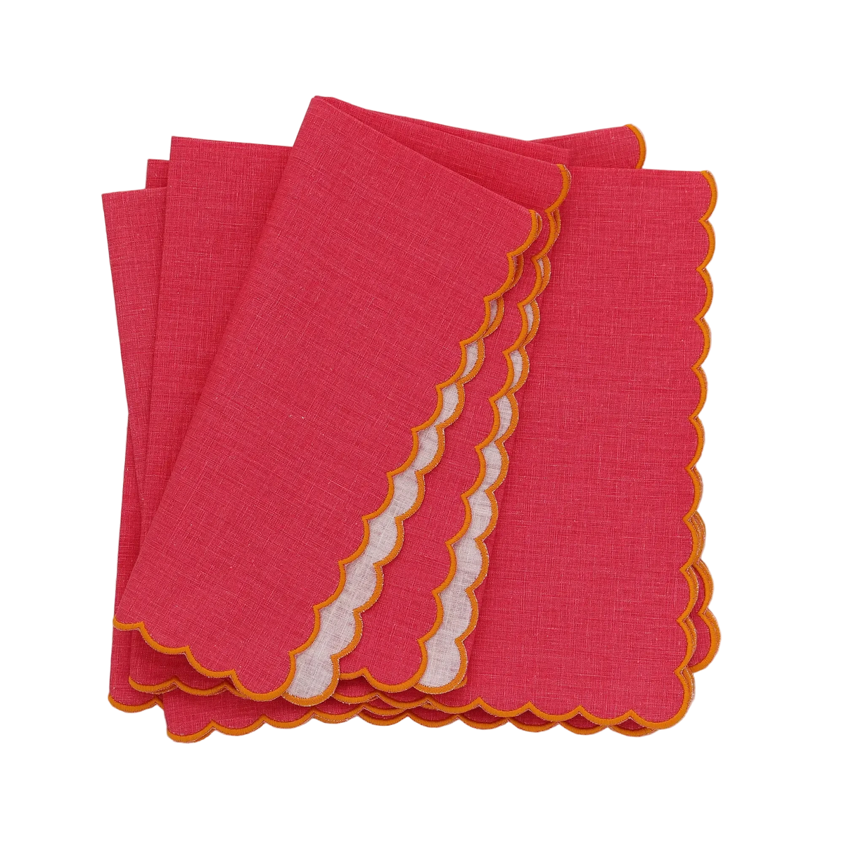 Raspberry with Orange Scallops Linen Dinner Napkins (each)