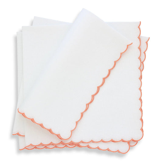 Verona Small Scalloped White Linen Dinner Napkins (each)