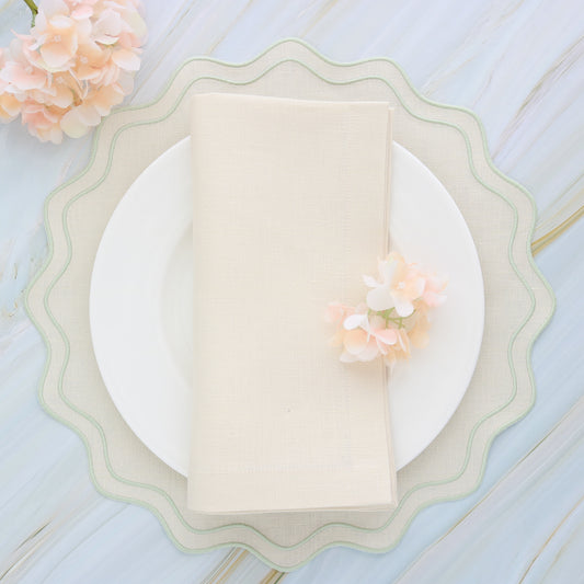 Ecru with Mint Green wavy border placemats (each)