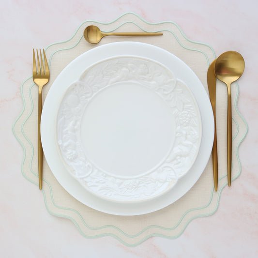 Ecru and Mint Green wavy border placemats (each)