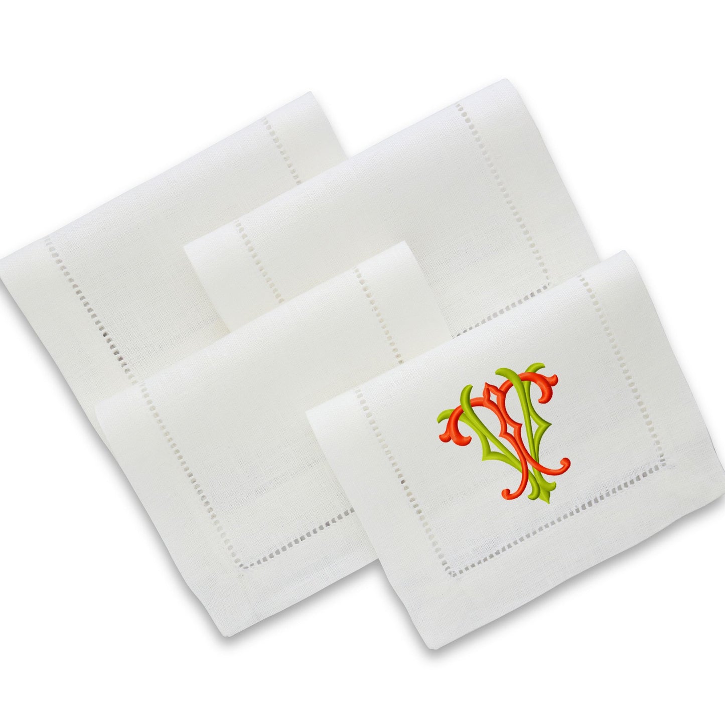 White 6x9 Hemstitched Linen Cocktail Napkins (set of 4)