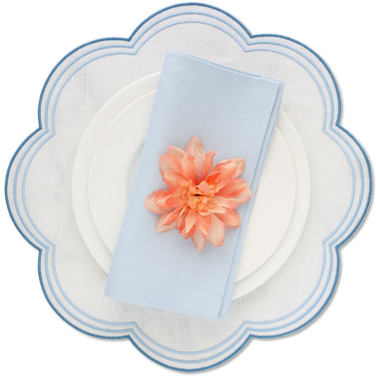Blue on Off-White Bari Large Scallops Linen Placemats (each)