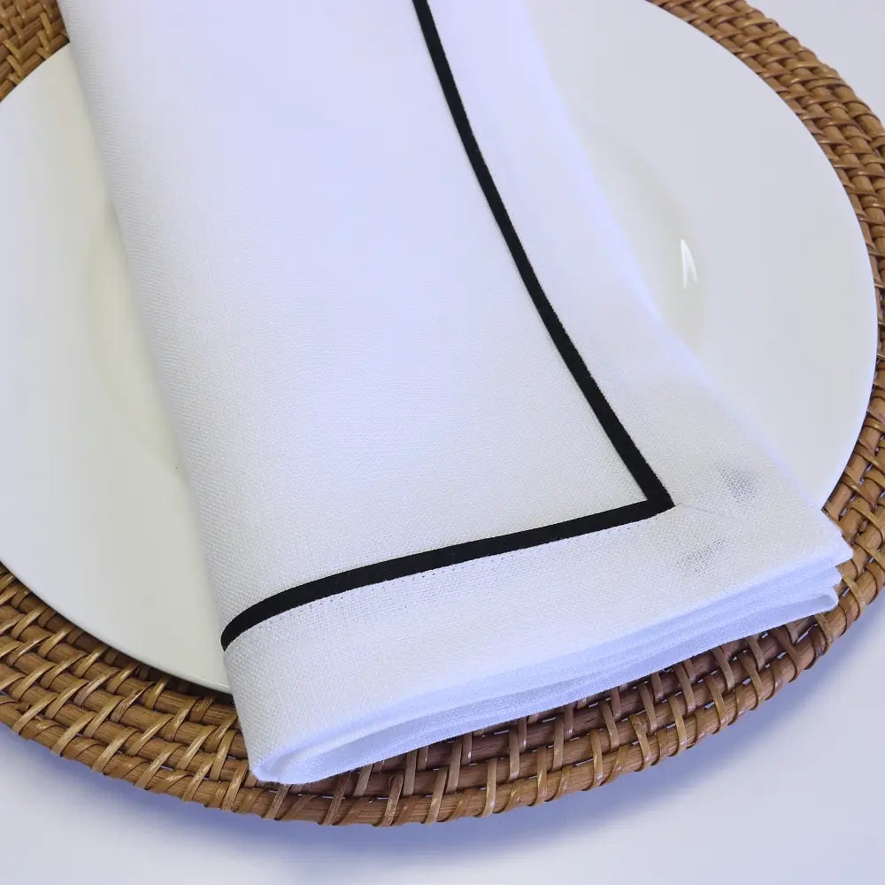White Dinner Napkins with Black Tape (each)