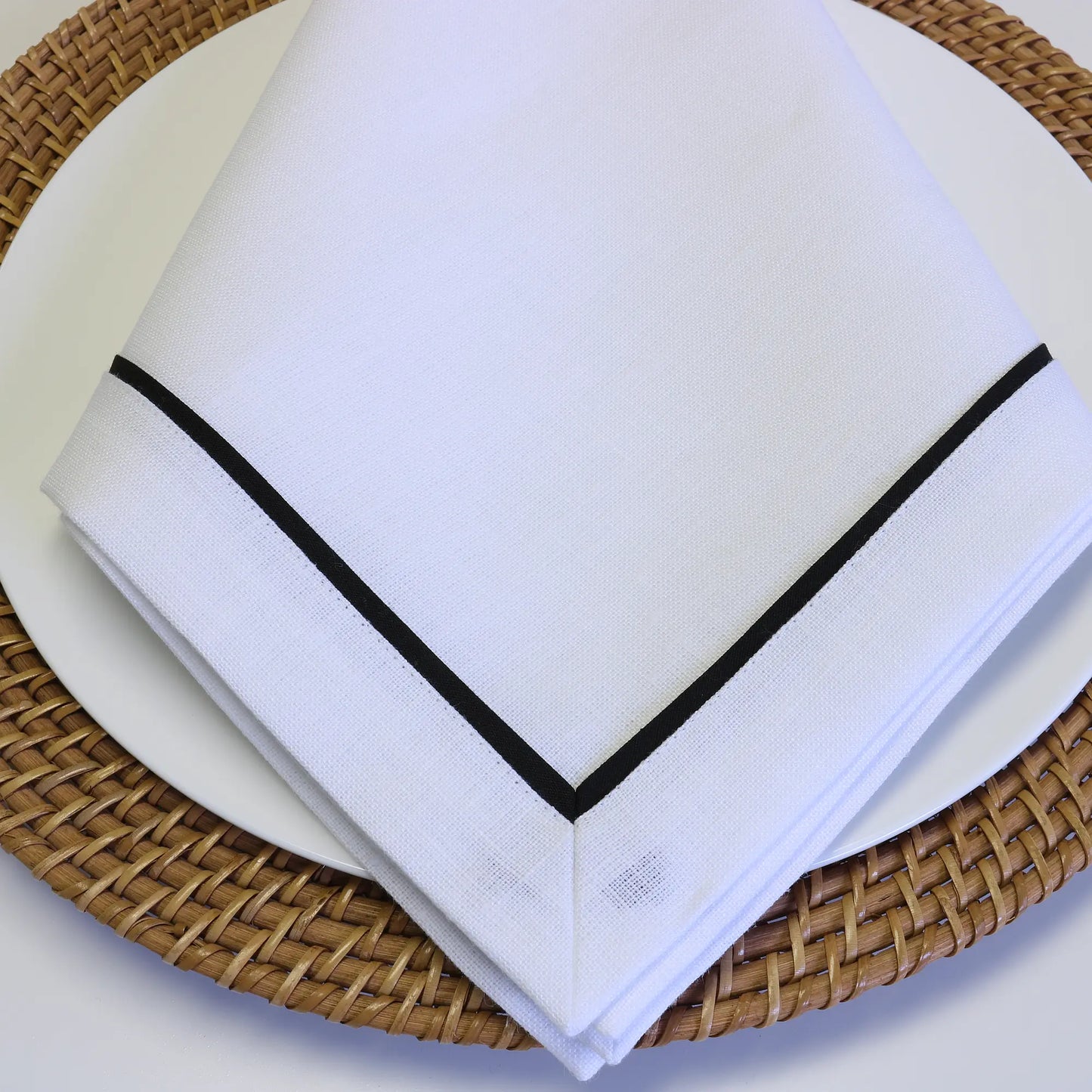 White Dinner Napkins with Black Tape (each)