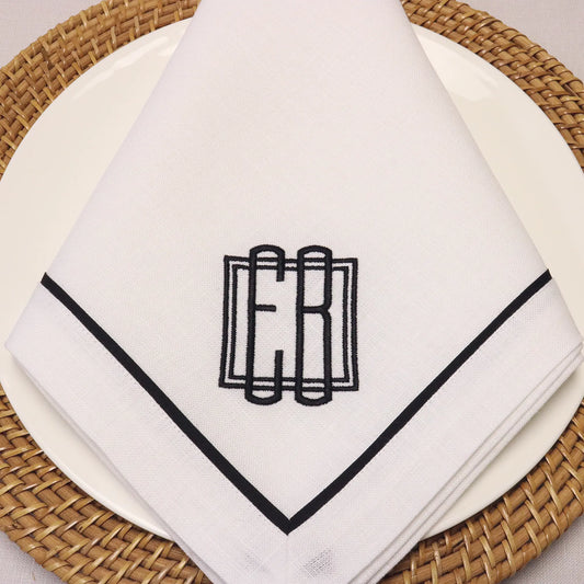 White Dinner Napkins with Black Tape (each)