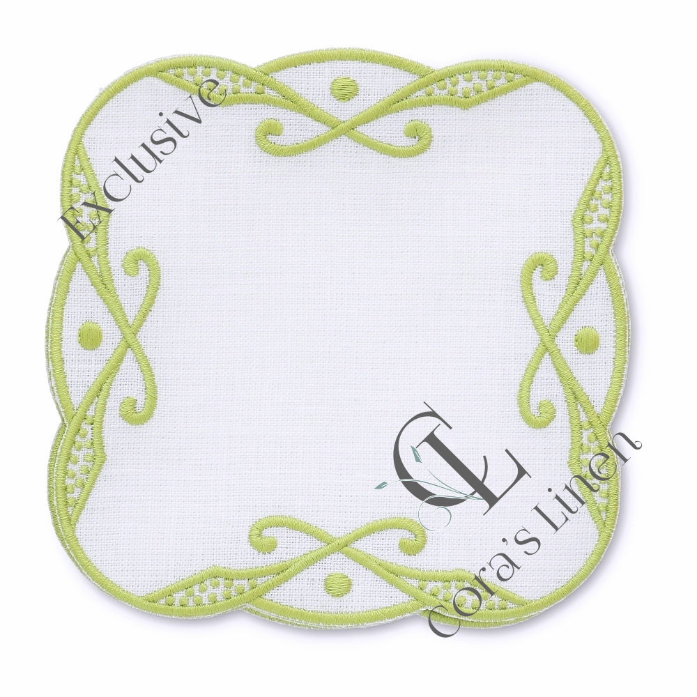 Charlotte Embroidered Edge Linen Cocktail Napkins (set of 4)