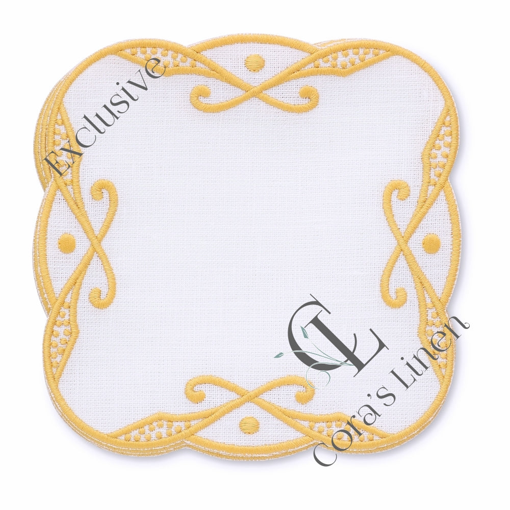 Charlotte Embroidered Edge Linen Cocktail Napkins (set of 4)