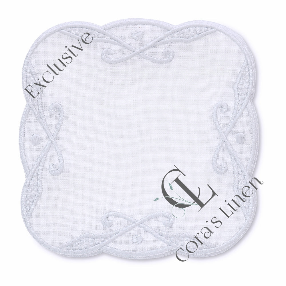 Charlotte Embroidered Edge Linen Cocktail Napkins (set of 4)