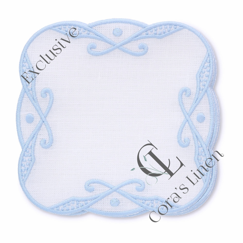 Charlotte Embroidered Edge Linen Cocktail Napkins (set of 4)
