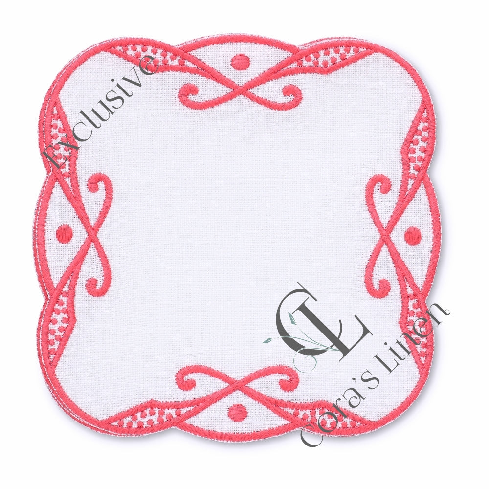 Charlotte Embroidered Edge Linen Cocktail Napkins (set of 4)