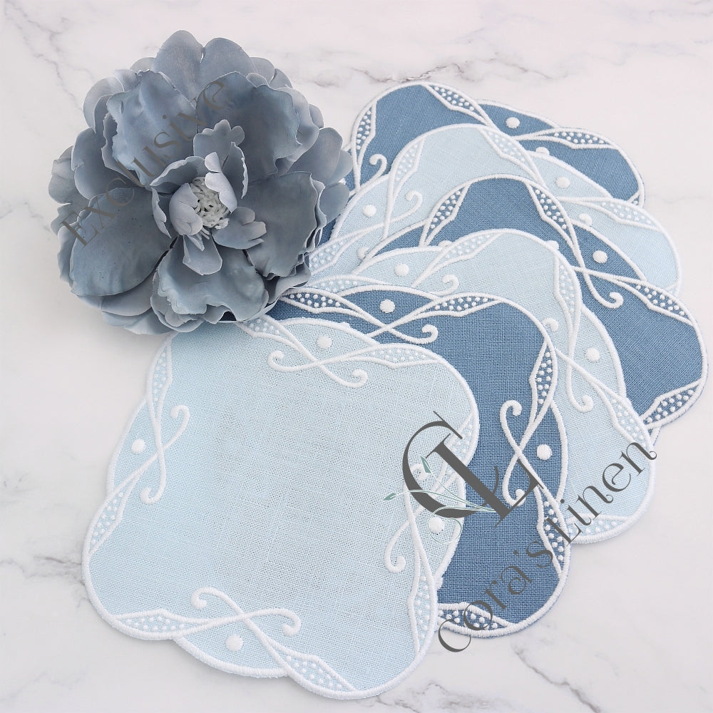 Charlotte Embroidered Edge Linen Cocktail Napkins (set of 4)