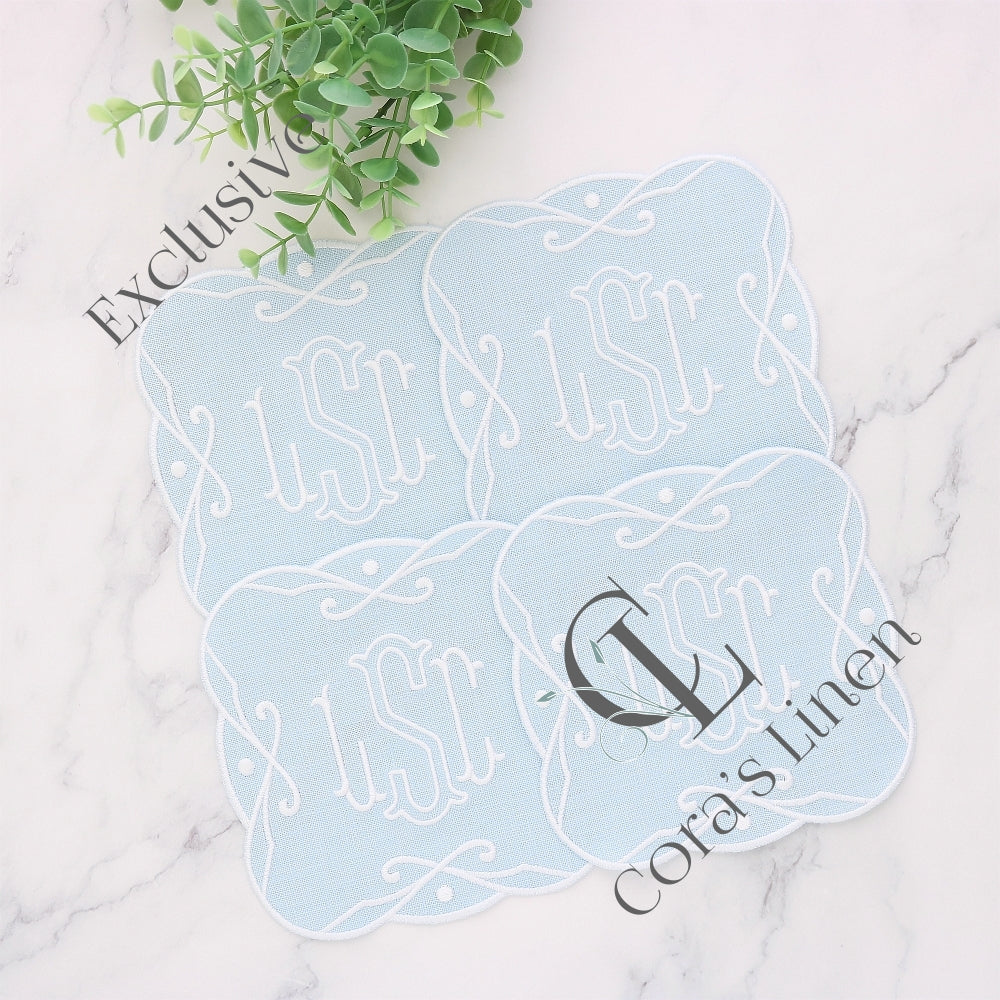 Charlotte Embroidered Edge Linen Cocktail Napkins (set of 4)
